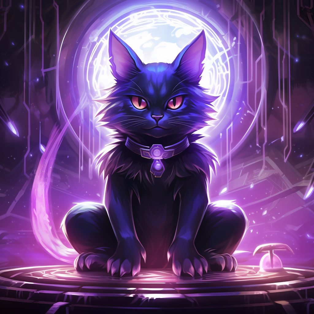 A psychic rover cat from Yu-Gi-Oh, glowing with purple psychic energy.