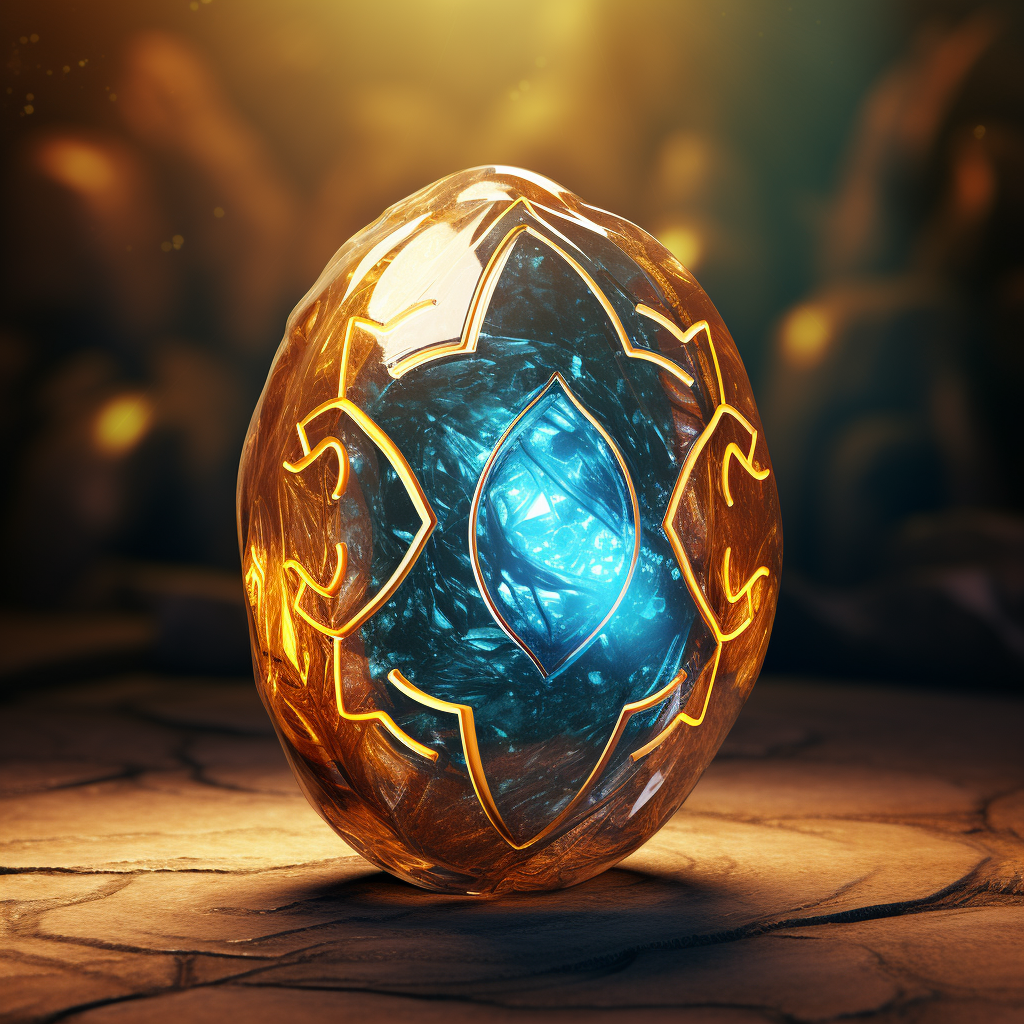 A psychic stone, glowing with blue energy against a gold background.